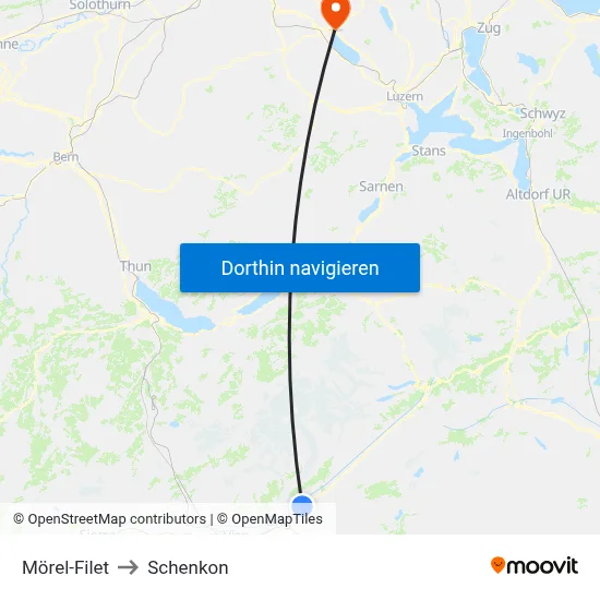 Mörel-Filet to Schenkon map