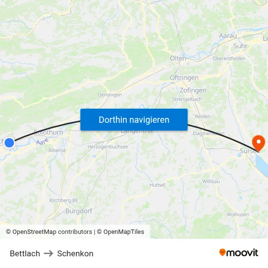 Bettlach to Schenkon map