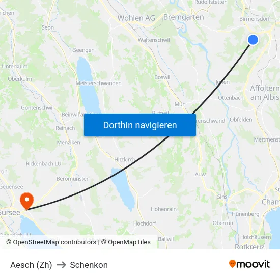 Aesch (Zh) to Schenkon map