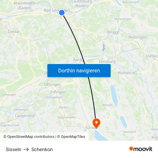 Sisseln to Schenkon map