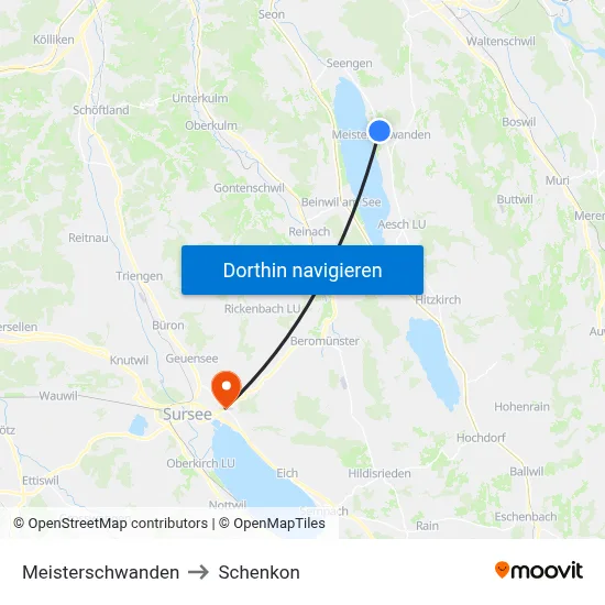 Meisterschwanden to Schenkon map