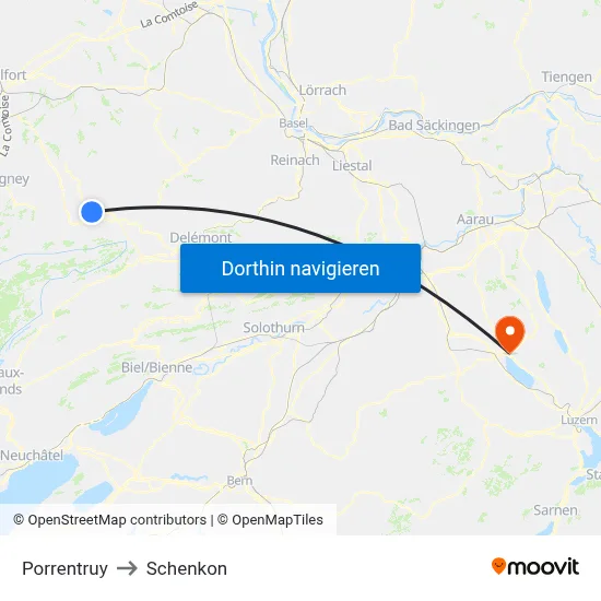 Porrentruy to Schenkon map