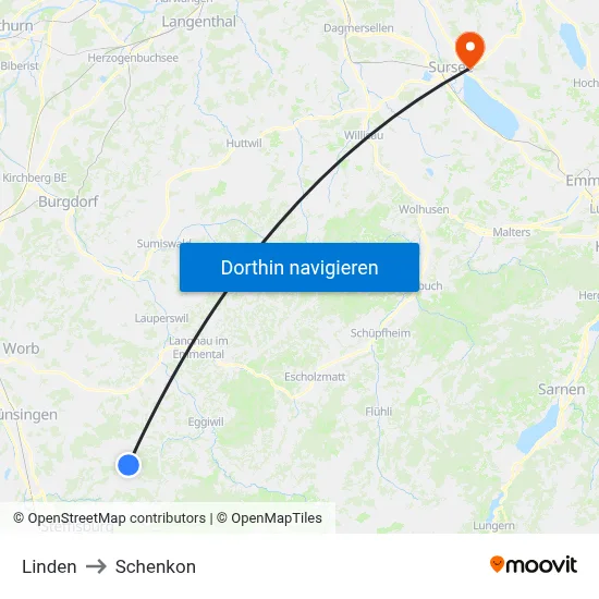 Linden to Schenkon map
