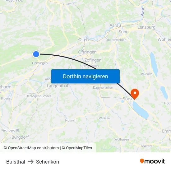 Balsthal to Schenkon map