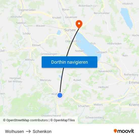 Wolhusen to Schenkon map