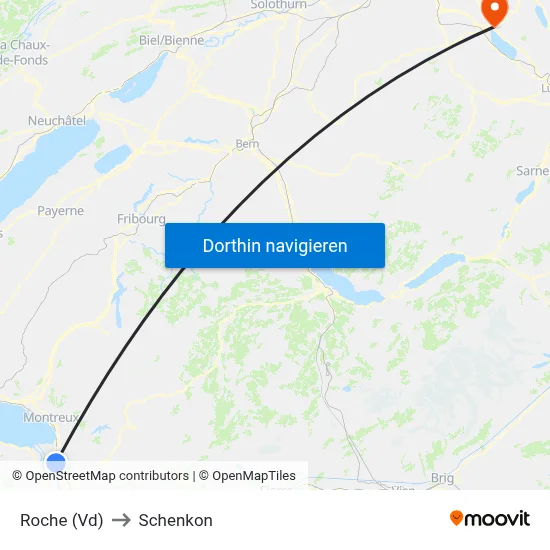 Roche (Vd) to Schenkon map