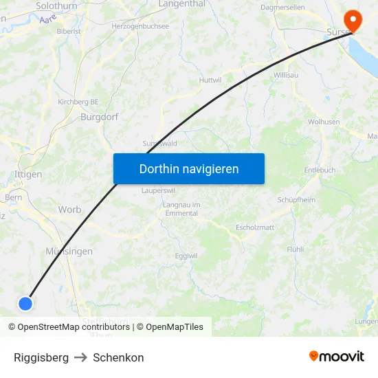 Riggisberg to Schenkon map