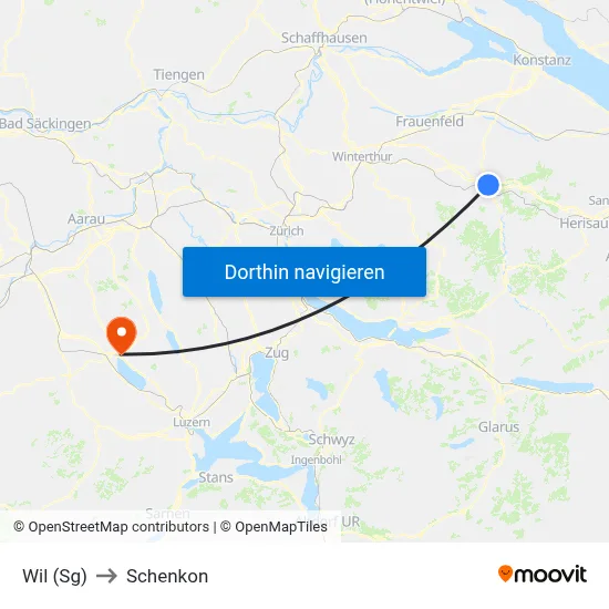 Wil (Sg) to Schenkon map