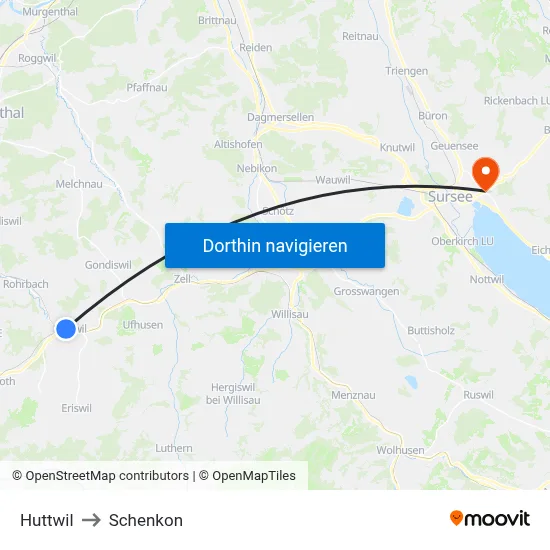 Huttwil to Schenkon map