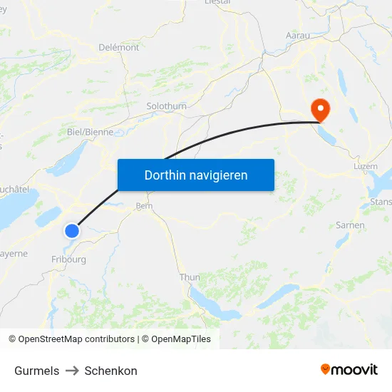 Gurmels to Schenkon map