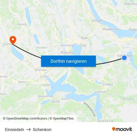 Einsiedeln to Schenkon map