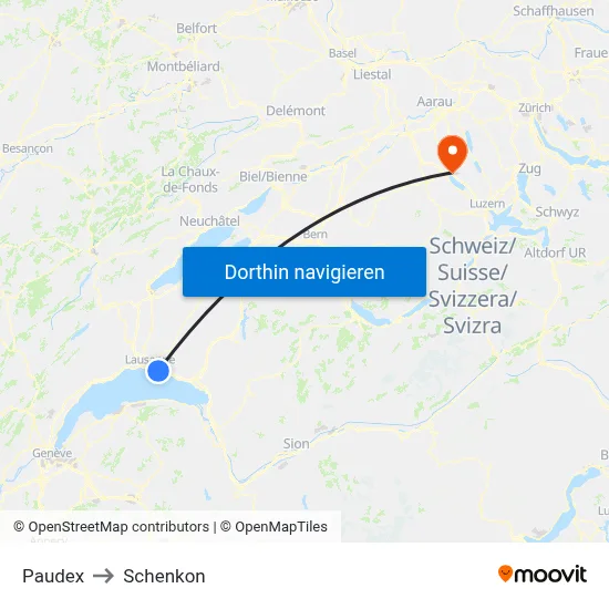Paudex to Schenkon map