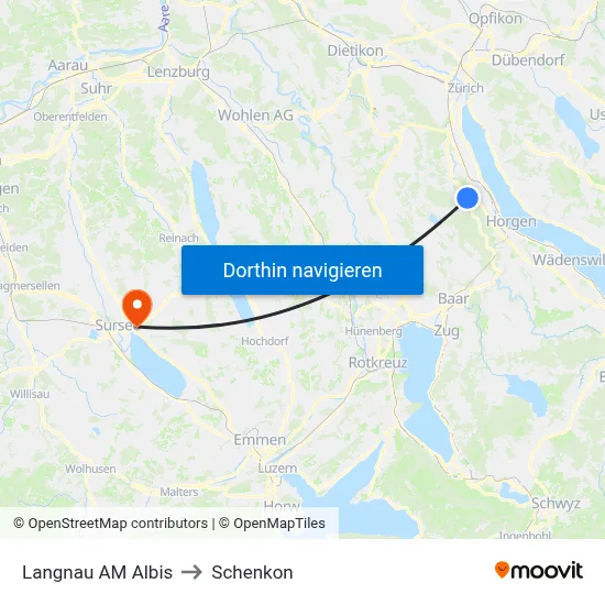 Langnau AM Albis to Schenkon map