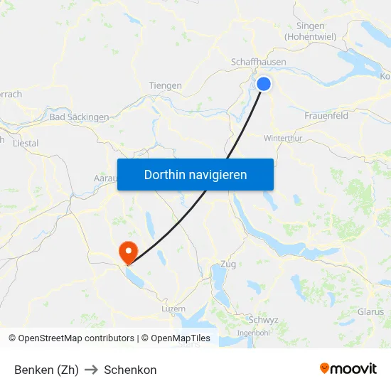 Benken (Zh) to Schenkon map