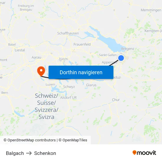 Balgach to Schenkon map