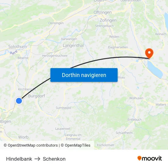 Hindelbank to Schenkon map