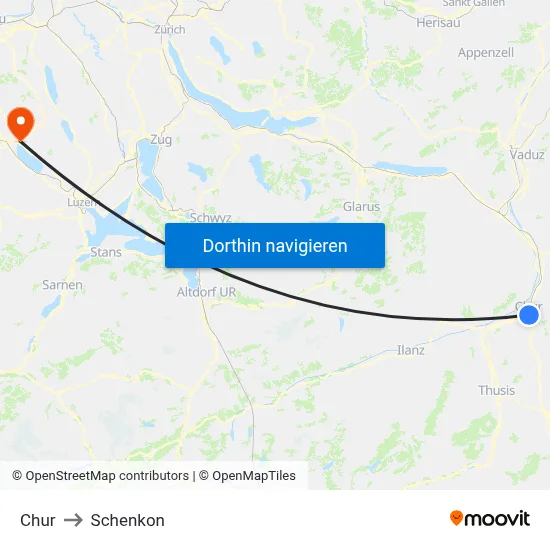 Chur to Schenkon map