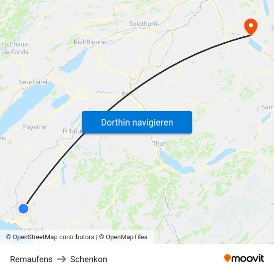 Remaufens to Schenkon map