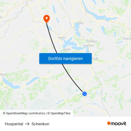 Hospental to Schenkon map