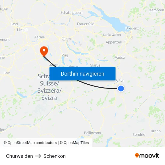 Churwalden to Schenkon map