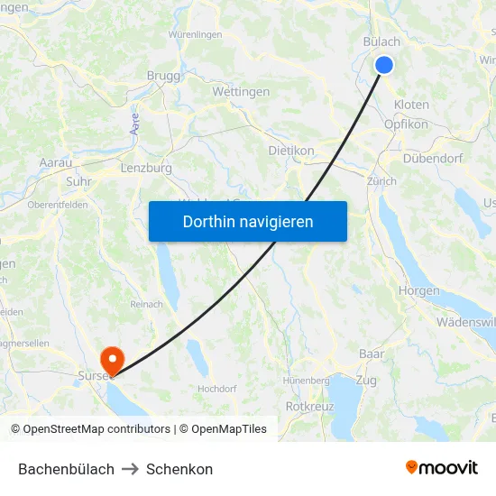 Bachenbülach to Schenkon map