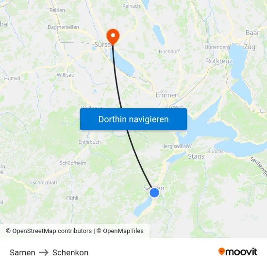 Sarnen to Schenkon map