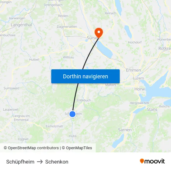 Schüpfheim to Schenkon map