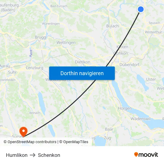 Humlikon to Schenkon map