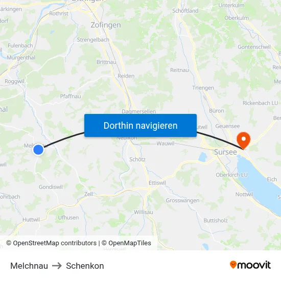 Melchnau to Schenkon map