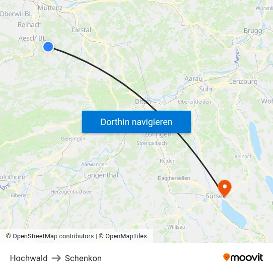 Hochwald to Schenkon map