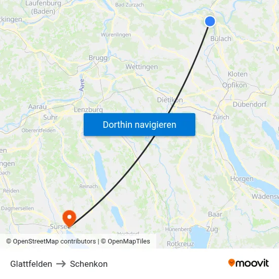 Glattfelden to Schenkon map