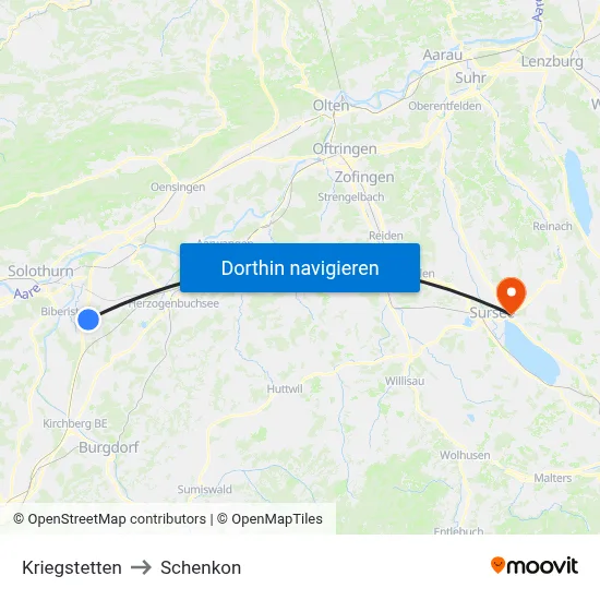 Kriegstetten to Schenkon map