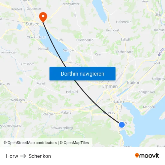 Horw to Schenkon map