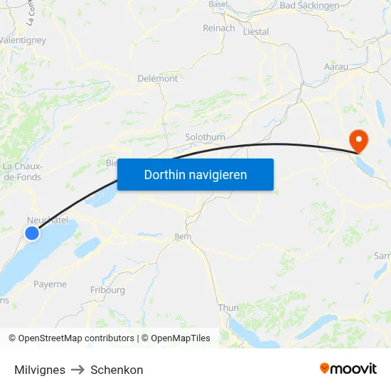 Milvignes to Schenkon map