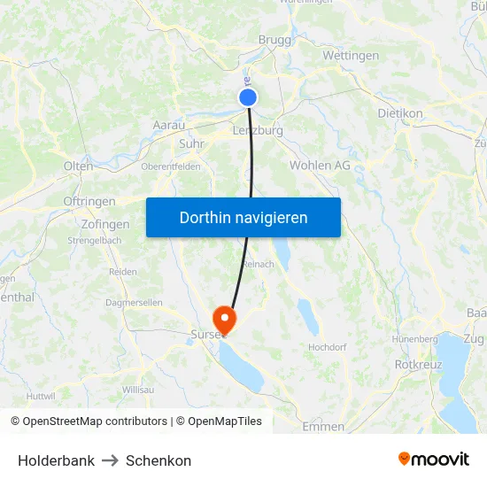 Holderbank to Schenkon map