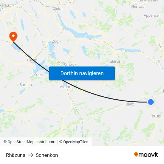 Rhäzüns to Schenkon map