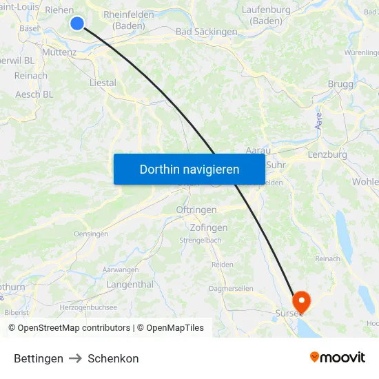 Bettingen to Schenkon map