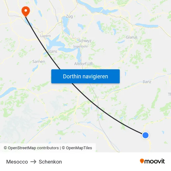 Mesocco to Schenkon map