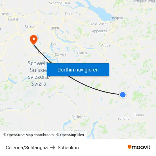 Celerina/Schlarigna to Schenkon map