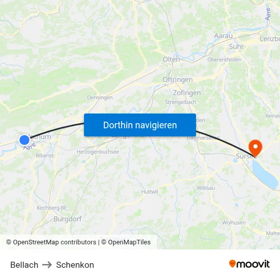 Bellach to Schenkon map