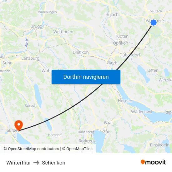Winterthur to Schenkon map