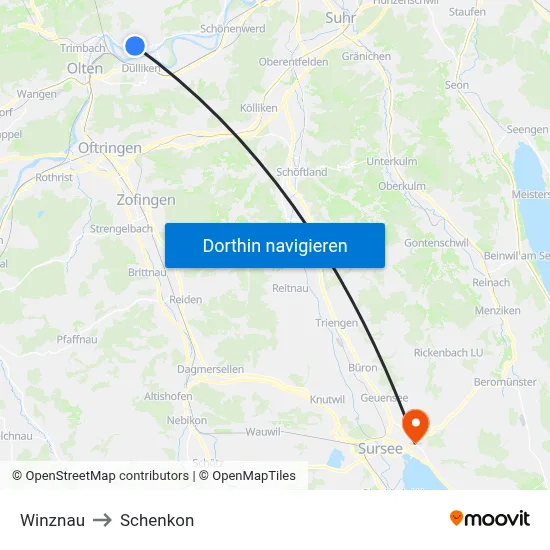 Winznau to Schenkon map