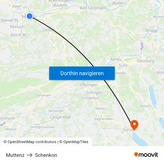 Muttenz to Schenkon map