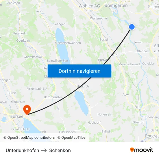 Unterlunkhofen to Schenkon map
