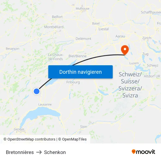 Bretonnières to Schenkon map