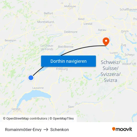 Romainmôtier-Envy to Schenkon map