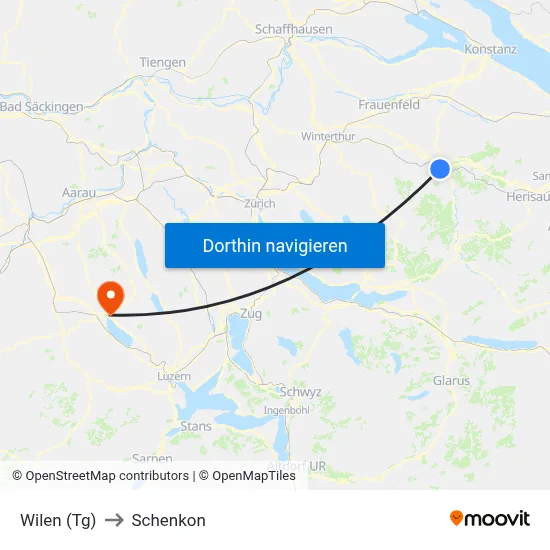 Wilen (Tg) to Schenkon map