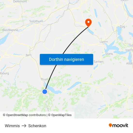 Wimmis to Schenkon map