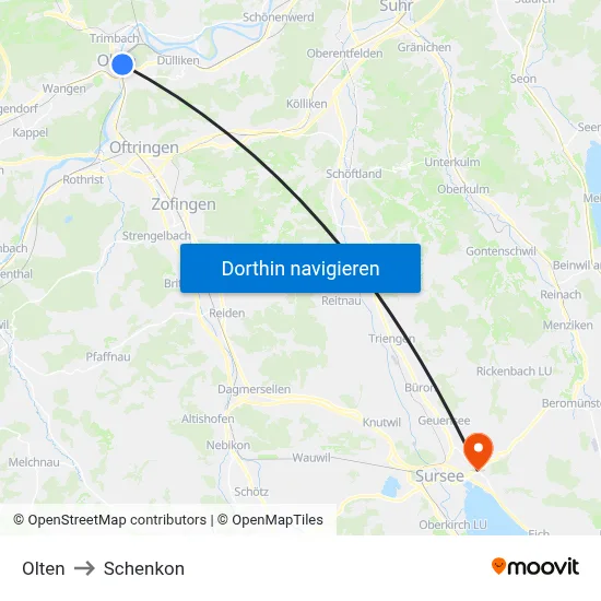 Olten to Schenkon map