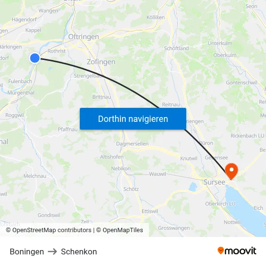 Boningen to Schenkon map